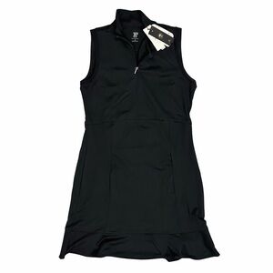 EP New York Golf Sleeveless Mesh Trim Zip Collar Dress Black Size S